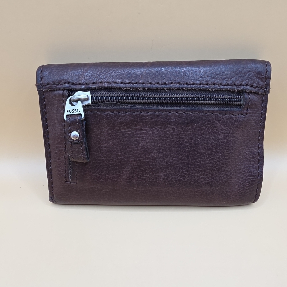 Fossil Long Live Vintage 1954 Trifold Wallet Women's Leather Dark Brown - Picture 3 of 9